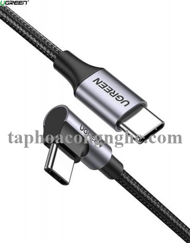 Ugreen 50122 0.5M 60W bẻ góc 90 độ hỗ trợ sạc nhanh PD cáp USB type C màu đen mạ nickel đầu bọc nhôm US255 30050122